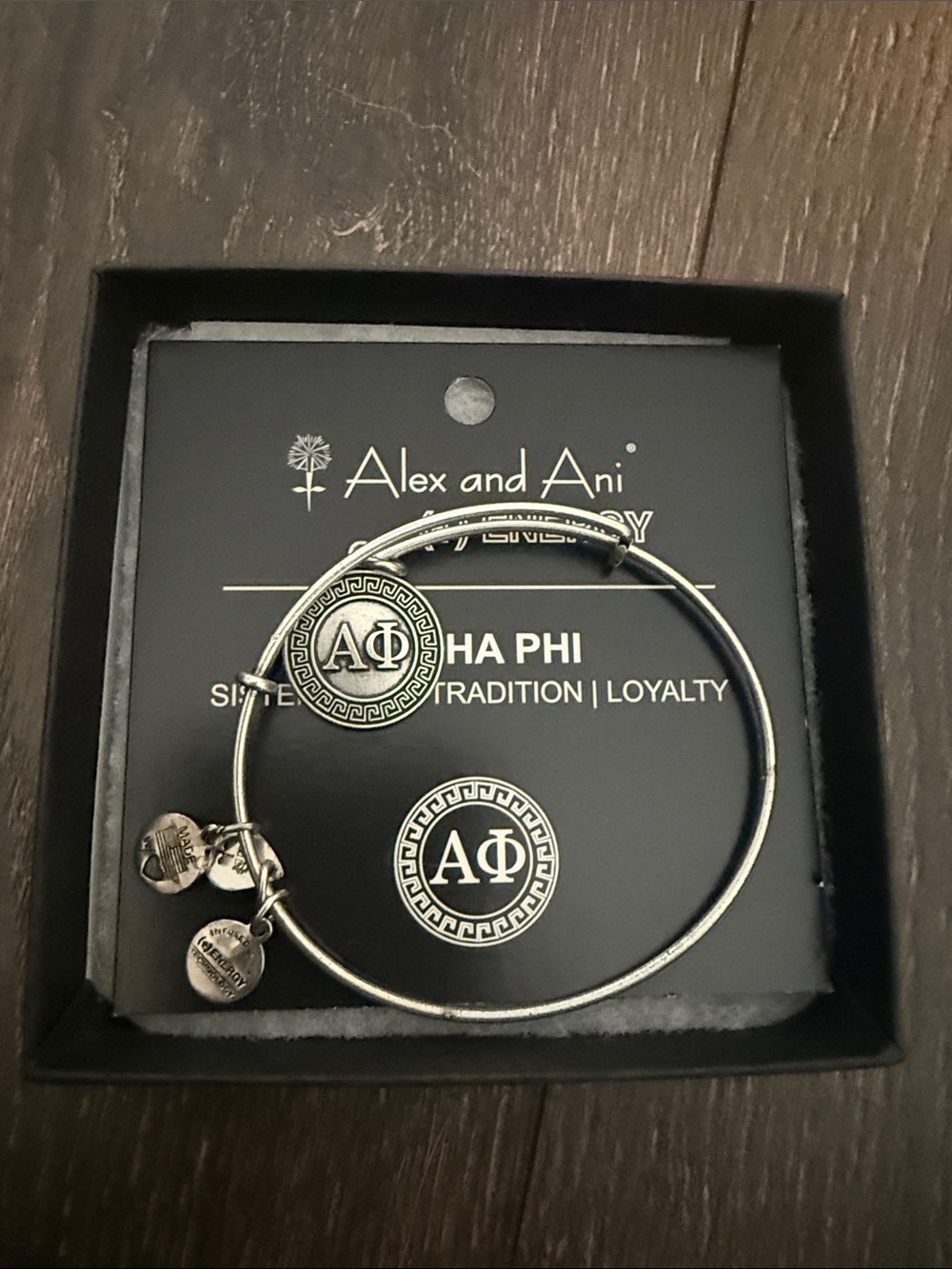 Alex and Ani Silver Alpha Phi Sorority Charm Bangle